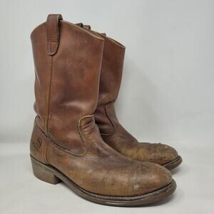 Vintage Double H Boots 9.5 Brown Leather Western Cowboy Roper Work Oil Resistant